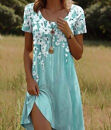 economico -Abito Mini da Donna Abito Casual Abito Petite Abito T Shirt Abito Tee Abito da Sole Abito Casual Vacanza Quotidiana Vestibilità Regolare Floreale Maniche Corte Collo Rotondo Rosa Verde Estate