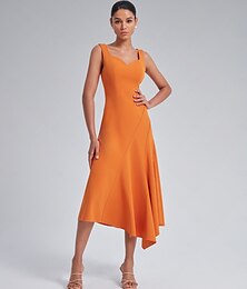 abordables -Femme Invité de mariage Robe Robe élégante Noir Rose Claire Orange Sans Manches Couleur unie Ourlet asymétrique Printemps Printemps été Coeur Elégant Vacances Mode XS S M