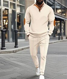 economico -Per uomo Felpa Tuta Da Ginnastica Tuta da ginnastica Nero Bianco Blu Cachi Grigio Colletto Mao Color Block 2 pezzi Sportivo Giornaliero Per eventi Poliestere Streetwear Essenziale Informale Primavera