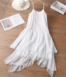 economico -Per donna Abito lungo Abito lungo Abito casual Abito estivo Abito Cami Moda Informale Da mare Giornaliero Appuntamento Standard Liscio Senza maniche Girocollo Bianco Estate