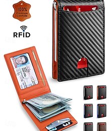 זול -ארנק חסימת RFID לגברים - עור פרה מובחר עם עיצוב דק, חריצי כרטיסים מרובים ותא מזומנים לנסיעות ולשימוש יומיומי צבע שחור כתום