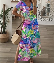 ieftine -Rochie maxi femei rochie casual rochie de vară rochie shift elegantă casual mânecă căzută vacanță zilnic regular fit floral mânecă scurtă gât în V violet verde primăvara toamna