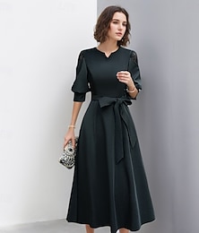 abordables -Robe Cocktail A-Line Élégante Robe Formelle Longueur Cheville Manches Mi-Longues V Cou Poche Satin avec Nœud(s) Robes Derby 2025