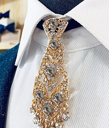 abordables -Corbata corta de metal dorado para hombre: accesorio formal adornado con diamantes de imitación para bodas, anfitriones y eventos especiales