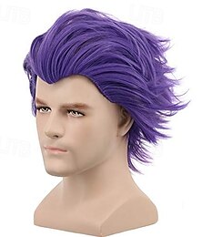 economico -parrucca corta viola parrucca da festa per uomo parrucca da cosplay anime parrucca in fibre sintetiche resistenti al calore parrucca morbida durevole e traspirante