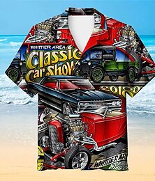 preiswerte -Herren Auto Vintage Hemd Hawaiihemd Sommerhemd Aloha-Shirt Kurzarm Hemd Umlegekragen Tropisch Modisch Hawaiianisch Casual Hawaiianisch Festtage Schwarz Gelb Rote S M L