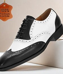Недорогие -мужские черно-белые туфли-оксфорды с заостренным носком – высококачественная воловья кожа, отделка в стиле броги, классический деловой стиль, идеально подходят для свадеб и деловых нарядов