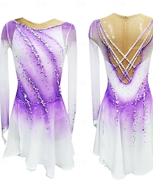 preiswerte -Eiskunstlaufkleid Damen Mädchen Eislaufen Kleider Purpur Daumenloch Halo-Färbung Hochelastisch Professionell Wettbewerb Eiskunstlaufkleidung warm Kristalle Langarm Eislaufen Eiskundstlauf