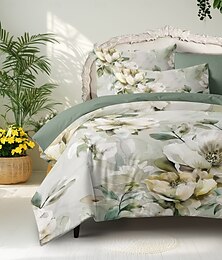 preiswerte -3-teiliges Bettbezug-Set aus 100 % Baumwolle mit weißem Blumenplüschstoff für den Sommer, weich, hautfreundlich, langlebig, bequem, leicht