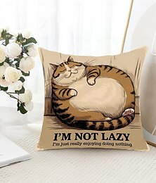 economico -divertente animale decorativo copricuscini gatto pigro 1 pz morbido quadrato copricuscino divano federa per camera da letto soggiorno divano sedia