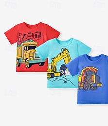 billiga -Multipack 3st Pojkar Rund hals Kort ärm röd+blå+Ljusblå T-shirt Tecknat Semester Dagliga kläder 100 % bomull Vår & sommar