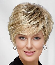 economico -Parrucche sintetiche Liscio Con frangia A macchina Parrucca Biondo Corto A1 A2 A4 Capelli sintetici Per donna Soffice Di tendenza Facile da trasportare Biondo Marrone Argento