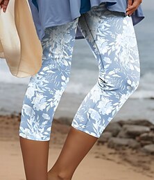 abordables -Mujeres Leggings Pantalones Capri Impresión 3D Alta Elasticidad Moda Streetwear Largo Completo Cintura Alta Térmico Floral Cálido Transpirable Suave Exterior Diario Rosa Azul Púrpura Verde Otoño