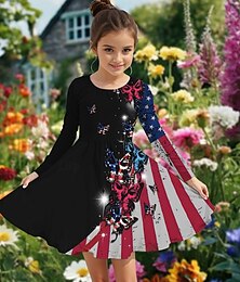 economico -ragazze' 3D Floreale Pop art Bandiera Vestito Manica lunga Estate Primavera Da mare Giornaliero Per eventi Da principessa Bellissimo Dolce Bambino 4-12 anni Abito casual Abito linea A Al ginocchio
