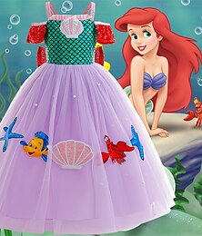 levne -Malá mořská víla Princeznovské Ariel Aqua Princess Šaty Kostým Květinové šaty Filmové televizní tématické kostýmy Filmové kostýmy for Dívčí Dětské Karneval Světový den knihy Výkon Večírek