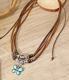 economico -collana vintage in pelle con ciondolo a farfalla – gioiello regolabile in stile boho per donne e uomini, perfetto per abbigliamento casual e da festa