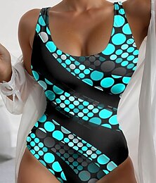 economico -Costumi da bagno da donna intero monokini costume da bagno scollato controllo della pancia vita alta slim vacanza beachwear geometrico a forma di U senza maniche