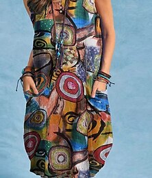 levne -Dámské Dlouhé šaty Maxi šaty Volnočasové šaty Boho šaty s dlouhým rukávem Boho šaty stylové Základní Na běžné nošení Dovolená Denní Rande Volný Grafika Bez rukávů Tričkový Trávová zelená Léto Jaro