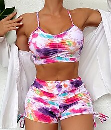 abordables -Femme Maillots de Bain Bikinis 2 pièces Jambe de garçon Maillot de bain Dos Nu Taille haute Mince Vacances Tenues de plage Tie Dye Col en U Sans Manches Maillots de bain