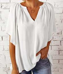 baratos -Mulheres Camiseta Tecido Moda Moderno Casual Meia Manga Pescoço Entalhado Tops regulares Diário Final de semana Branco Verde Verão