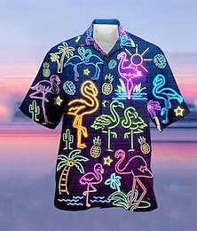 preiswerte -Tropischer Flamingo Herren Resort Hawaiian 3D Printed Shirt Cuban Collar Kurzarm Sommer Strand Aloha Shirt Urlaub Täglich Tragen S bis 3XL