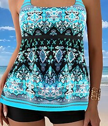 abordables -Femme Maillots de Bain 2 pièces Jambe de garçon Maillot de bain Dos Nu Mince Vacances Tenues de plage Graphic Col en U Sans Manches Maillots de bain