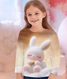 Недорогие -Пасха Девочки 3D Графика Животное Кролик Футболка Длинный рукав Весна Осень Мода Классический Дети 4-12 лет Вырез под горло на открытом воздухе Повседневные Стандартный
