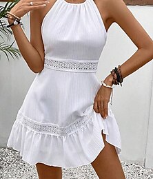 abordables -Femme Mini robe robe blanche Robe casual Robe Trapèze mode basique Décontractées Vacances du quotidien Rendez-vous Standard Plein Sans Manches Dos nu Blanche Fuchsia Eté Printemps