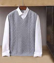 abordables -Hombre Chaleco suéter Cable Tejer Escote en V Color sólido Escote en Pico Prendas de punto Elegante Escuela Formal Ropa Primavera Otoño Azul Marino Gris Ligero S M L