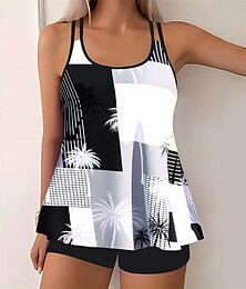 billiga -Dam Tankini Tvådelad baddräkt Badkläder Badkläder Svart Vit Andningsfunktion Snabb tork Lättvikt Ärmlös - Simmning Surfing Strand Sommar Vår Plusstorlekar