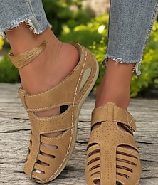preiswerte -Rote Damen Slip-On Keilpantoletten mit Cut-Out-Design und bequemer Sohle – lässige Sommerschuhe für den Alltag und Outdoor-Aktivitäten