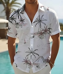 economico -Per uomo Albero di cocco Piante tropicali Camicia hawaiana Camicia con bottoni Manica corta Hawaiano Ricorrere Da mare Per eventi Abbigliamento mare Estate Primavera Collo ripiegabile camicie con