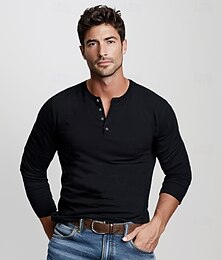 abordables -Hombre Camiseta Manga Larga Henley Otoño Color sólido Diario Deportes y Exterior Botones Cuello redondo Exterior Regalo Casual Negro Gris Camiseta superior para hombre