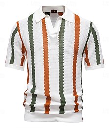 economico -Per uomo Polo Maglione polo lavorato a maglia Formale Lavoro Collare gabbiano Manica Corta A righe Strisce verticali Stripe-Trim Righe Primavera Bianco Polo