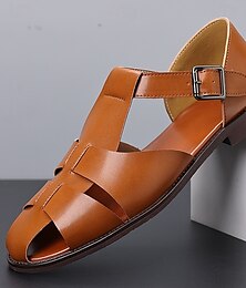 abordables -sandales à bout ouvert en similicuir marron clair pour hommes avec bride à boucle réglable, style décontracté à porter au quotidien