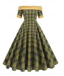 levne -Elegantní 50. léta Retro Ke kolenům Šaty A-Line šaty Čajové šaty Pléd A-Linie Dámské Vánoce Karneval Nový rok Maturita Denní nošení loučení se svobodou nevěsty Dospělé Šaty pro návrat domů Léto