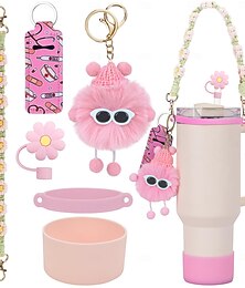 economico -Set di Rossetti Capacità di Fiori in Paglia con Manico Intrecciato di Stanley Cup Set di Balli di Carbone Glitter in Silicone Regalo di Natale