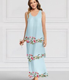 preiswerte -Blauschwarz Blumige A-Linie Mutter der Braut Kleid Elegant Plus Size Juwelen-Ausschnitt Bodenlang Chiffon Ärmellos mit gestuften Stickerei Kaskadierende Rüsche
