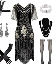 abordables -1920s El gran Gatsby Ropa de Fiesta Baile de Máscaras Ilusión El gran Gatsby Borlas Lentejuela Borla Escote en Pico Disfraz Mujer Víspera de Todos los Santos Carnaval Despedida de Soltera Adulto 1