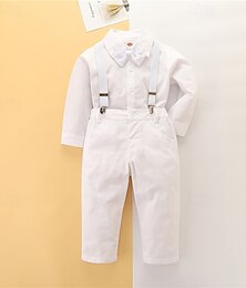 abordables -3 Piezas Vestido de Padrino Chico Niños Bebé Camisa y Pantalones Escuela Formal Fiesta Básico Casual Amable Color sólido Escote en Pico Blanco Algodón