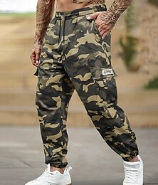 billiga -Herr Militärbyxor Långbyxor Snörning Elastisk midja Flera fickor Kamouflage Kamuflasje Bärbar Utomhus Dagligen Camping och vandring Mode Klassisk Grön Kaki
