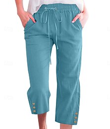 abordables -Femmes Short en coton et lin Pantalon inspiré du lin Pantalon en coton et lin Mode Streetwear Basique Longueur mollet Taille moyenne Uni Avec Poches Ceinture Élastique Confort Extérieur
