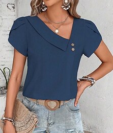 economico -Per donna Top eleganti Elegante Manica corta Asimmetrico Top regolari Blu oceano Arancione Albicocca Estate Primavera