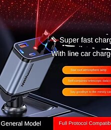 お買い得  -アップグレードされたスターライト格納式車載USB充電器、車内4in1超高速車載電話充電器、2つのUSBポート、シガレットライターアダプター