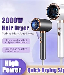 economico -Asciugacapelli professionale da 2000 W, 3 velocità, asciugacapelli ionico negativo, spazzola ad aria calda e fredda, basso rumore, potente strumento per salone di casa