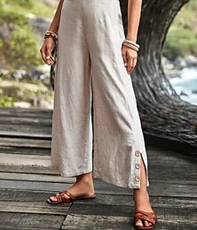 economico -Per donna A zampa Chino Essenziale Lunghezza intera Vita alta Liscio Taglio alto Comfort All'aperto Media elasticità Da mare Strada Giornaliero Albicocca Estate Primavera Standard