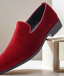 levne -pánské červené sametové slip-on společenské boty, elegantní společenská obuv na svatby, večírky a speciální příležitosti