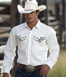 economico -Per uomo Floreale Camicia occidentale Camicia con bottoni Camicia da cowboy Manica lunga Occidentale Vintage retrò Esterno Informale Estate Primavera Autunno Collo ripiegabile camicie con colletto
