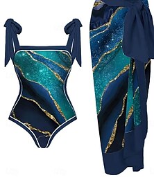 abordables -Femme Maillots de Bain Une pièce 2 pièces Maillot de bain Dos Nu Contrôle du Ventre Taille haute Mince Vacances Tenues de plage Graphic Col en U Sans Manches Maillots de bain