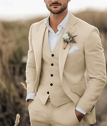 halpa -Miesten Ranta häät Pellava puvut Valkoinen Taivaan sininen Muoti Juhla Yhtenäinen Räätälöity istuvuus 3-osainen setti Yksirivinen kaksi nappia